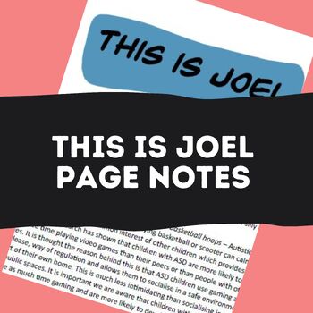 Preview of 'This is Joel' picture book notes for class discussions Autism ASD SEL Literacy