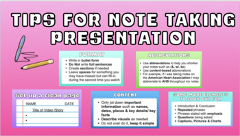 Preview of "Tips for Note Taking" Presentation