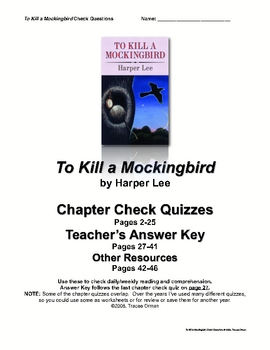Preview of "To Kill a Mockingbird" Check Questions w/Key, Chapters 1-31 - PDF