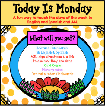 Preview of "TODAY IS MONDAY": learning the days of the week in Spanish, English & ASL