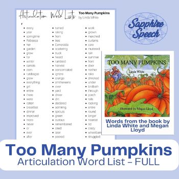 Preview of "Too Many Pumpkins" Articulation Word List - ALL CONSONANT SOUNDS