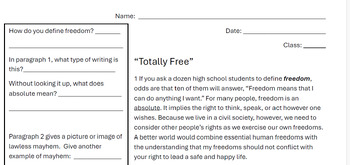 Preview of "Totally Free" Mentor Text Eng III My Perspectives - Article of the Week