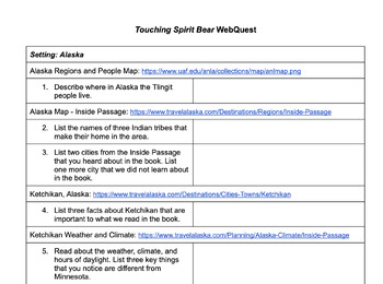 Preview of "Touching Spirit Bear" Webquest