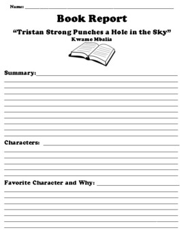 Preview of “Tristan Strong Punches a Hole in the Sky” BOOK REPORT WORKSHEET