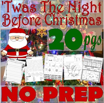 Preview of Twas the Night Before Christmas Activity Worksheets NO PREP Speech Math Writing