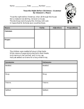 Preview of ‘Twas the Night Before Christmas - Grammar Practice Worksheet