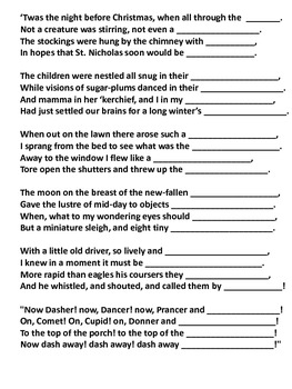 Twas the Night Before Christmas Poem Rhyming Activity by Late Night Coffee