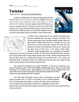 Twister Movie Worksheet by MZS School Stuff TPT