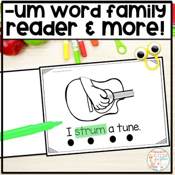 Preview of -UM Word Family Reader-Includes a Book, Sight Word Cards, & Matching