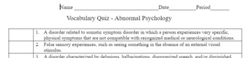Preview of *UPDATED* ALL UNITS! AP Psych Vocab Quizzes-Google Docs-Myers' Psychology for AP