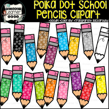 Preview of Polka Dot Back to School Pencil Clip art; Color & BW