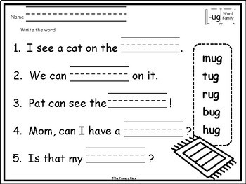-Ug Word Family Printable Worksheets by The Primary Place ...