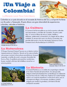 Preview of ¡Un Viaje a Colombia! Spanish Reading Comprehension