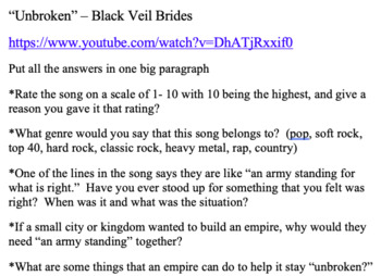 Preview of Military & Empires - "Unbroken" - Black Veil Brides song writing prompt