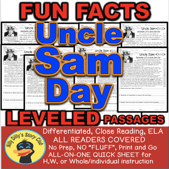 Preview of "Uncle Sam Day Fun Facts" Differentiated Leveled Passages and Activities