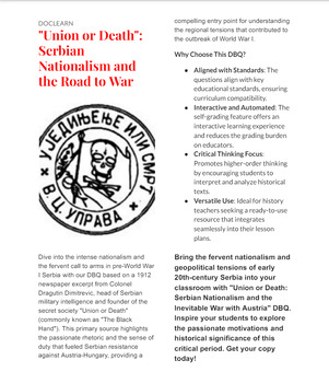 Preview of "Union or Death": Serbian Nationalism and the Road to War DBQ NO PREP/SELF GRADE