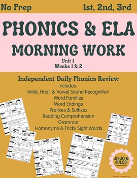 Preview of (Unit 1) 1st, 2nd, 3rd Grade Phonics & ELA Morning Work Spiral Review