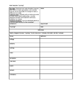 Preview of "Uprising" (Peterson Haddix) Cornell Focus Notes Learning Log 7th *Digital