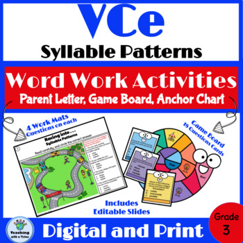 Preview of  VCe Syllable Patterns Word Study Activities Task Cards Digital & Print