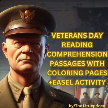 Preview of VETERANS DAY ACTIVITY 10 READING COMPREHENSION PASSAGES & COLORING PAGES+EASEL