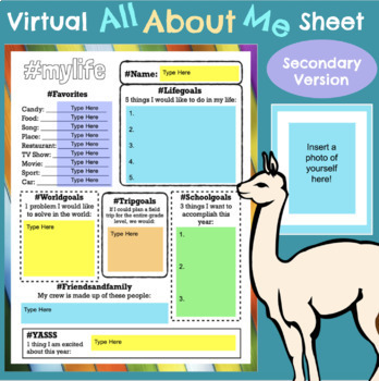 Preview of *Virtual* All About Me Sheet * Middle/High School (Secondary)
