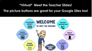 Preview of *Virtual & Editable* "Meet the Teacher" Slides with Buttons 