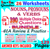 Nouns, Verbs, Pronouns Worksheets. 5th-6th Grade ELA Pract
