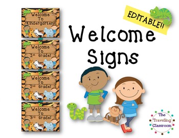 Preview of FREE Editable Classroom Welcome Signs {Jungle Zoo Safari Theme}