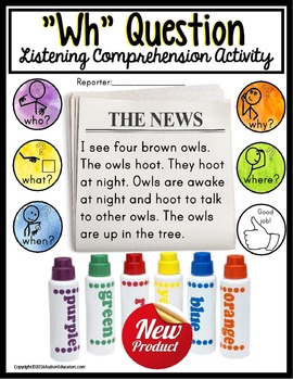 Preview of WH Questions Listening Comprehension Activity for Autism and Special Education