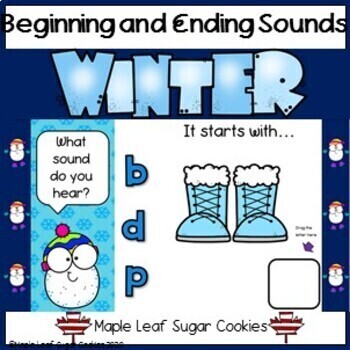 Preview of *** WINTER BEGINNING & ENDING SOUNDS -  Phonemic Awareness Google Slides