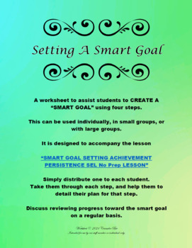 Preview of ** WORKSHEET only** for SMART GOAL SETTING ACHIEVEMENT PERSISTENCE SEL Lesson