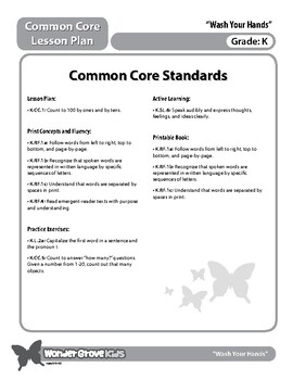 Preview of "Wash Your Hands" Kindergarten Lessons + Worksheet Packet