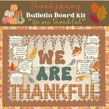 Preview of "We Are Thankful" Thanksgiving Fall Bulletin Kit Letters, Borders, Banners!