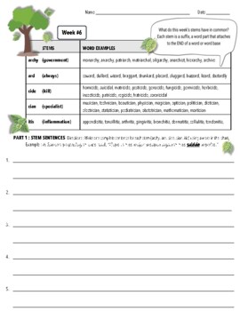 Preview of (Week #6) Word Within the Word Vocabulary Stems Activity