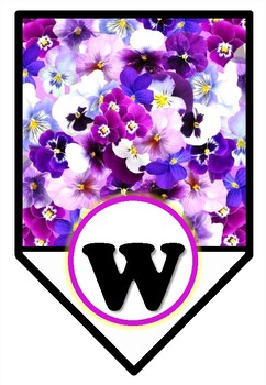 Preview of 'Welcome' Pennant Banner, Pansy Violets, Flowers, Spring Bulletin Board Letters