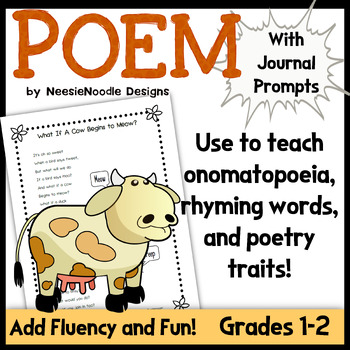 Preview of "What If A Cow Begins to Meow?" Poem and Journal Prompts -- Onomatopoeia Words