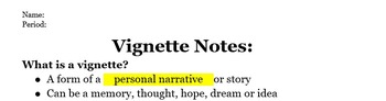 Preview of 'What Is A Vignette?' Notes - Answer Key