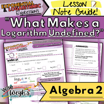 Preview of "What Makes a Logarithmic Expression Undefined?" Note Guide | Algebra 2