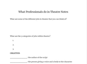 Preview of "What Professionals do in Theatre" Presentation Notes