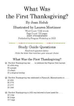 Preview of “What Was the First Thanksgiving?” by Joan Holub; Multiple-Choice Quiz