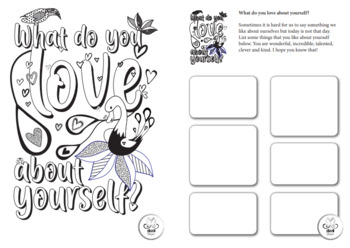 Preview of "What do you love about yourself?" Colouring Journal Page