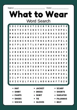 What to Wear No Prep Word Search puzzle Worksheet | TPT