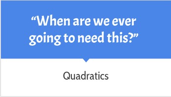 Preview of "When are we ever going to need this?" Quadratic Applications (Word Problems)