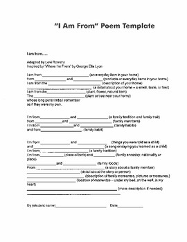 Preview of "Where I'm From" Poem Template & Examples
