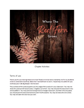 Preview of "Where the Red Fern Grows" Chapter Activities