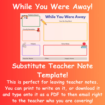 Preview of "While You Were Away"- Substitute Teacher Note Template