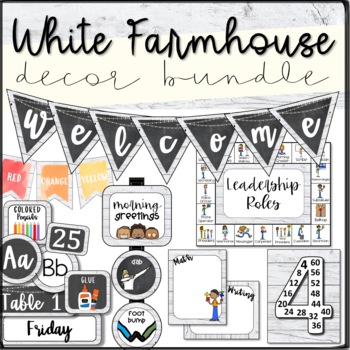 Preview of "White Farmhouse" Classroom Decor, Posters BUNDLE
