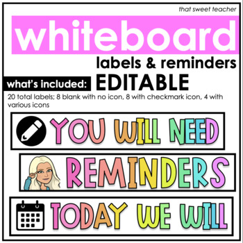 Preview of "Whiteboard" Labels | Classroom Decor & Organization | Editable