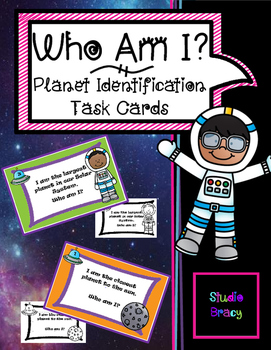 Preview of "Who Am I?" Planet Facts Riddle Task Cards