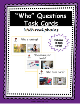 Preview of "Who" Question Task Cards with Real Photos